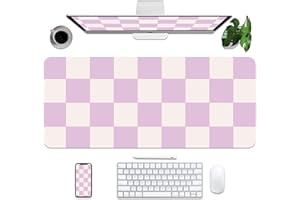 Large Checkered Desk Mat 35.4" x 15.7", PU Leather Mouse Pad Protector, Non-Slip Office Desk Pad, Waterproof Writing Pad for 