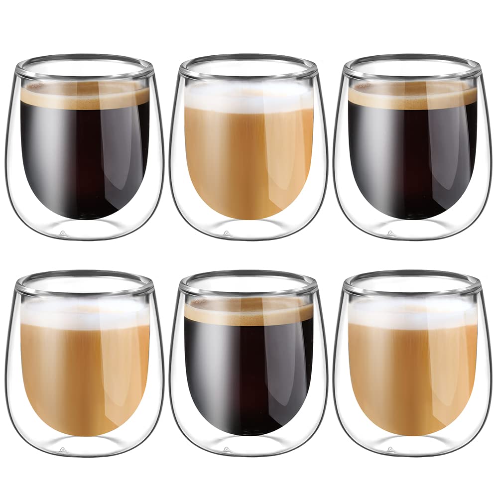 glastal Double Walled Espresso Coffee Glass Cups Glasses Borosilicate Glasses for Tea Dessert 100ml (4oz) Set of 6