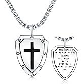 Lattd Armor of God Necklace 925 Sterling Silver Shield of Faith Pendant Knights Templar Cross Necklace for Men