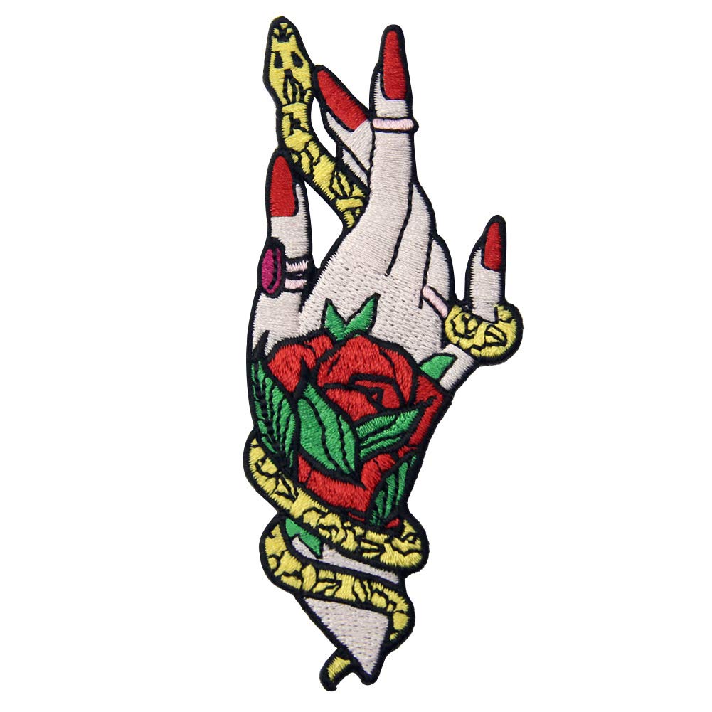 Floral Snake and Witchy Hand Patch Embroidered Badge Iron On Sew On Emblem