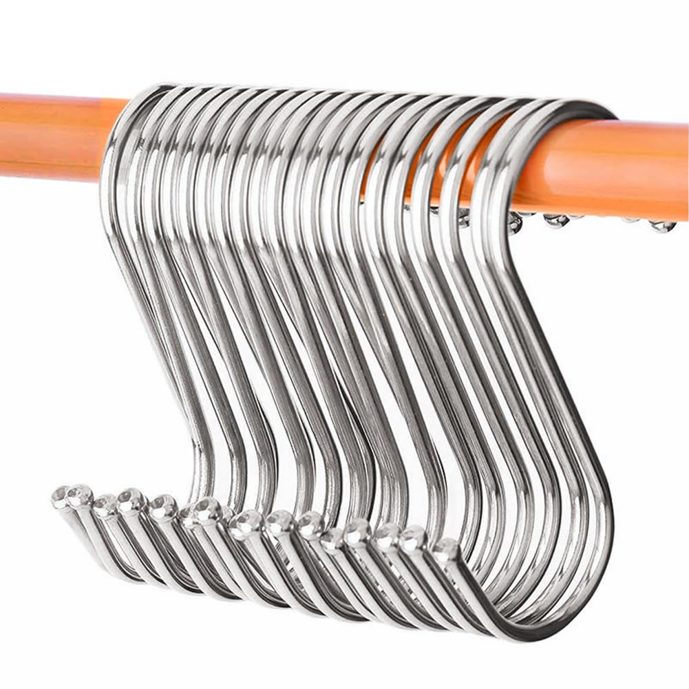 DONJIM 30-Pack S Hooks for Hanging, Stainless Steel S Shape Metal Hooks, Multipopused S Hanging Hooks for Kitchen, Bathroom, Shop, 10 cm