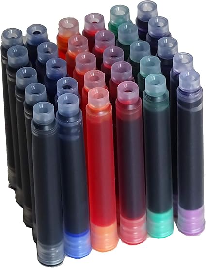 Amazon 30個のjinhao万年筆インクカートリッジ6色 黒 青 アップルグリーン 紫 赤とオレンジ 国際標準サイズ 詰め替えインク 文房具 オフィス用品