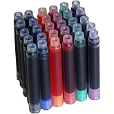 30 PCS Jinhao Fountain Pen Ink Cartridges Refill 6 Colors Set, Black, Blue, Apple Green, Purple, Red and Orange International Standard Size 2.6mm Bore Diameter