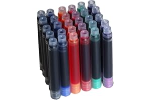 LANXIVI 30 PCS Jinhao Fountain Pen Ink Cartridges Refill 6 Colors Set, Black, Blue, Apple Green, Purple, Red and Orange International Standard Size 2.6mm Bore Diameter