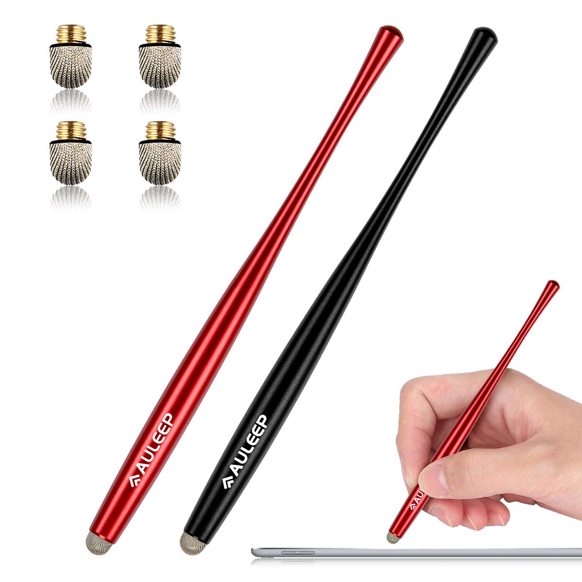 AULEEP Stylus Touch Pen for Touch Screen 2 Pack with 4 Nano Fibre Tips Stylus for Mobile Phones, Tablets, iPads, Kindles (2 Pack - Red and Black)