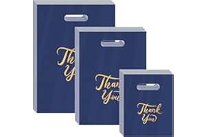 MJOGGOTT 300 Pcs Thank You Bags for Business Small, 3 Size Shopping Bags for Small Business, Plastic Gift Bags with Handle, Reusable Packaging Bags for Wedding Party Stores Packaging Wholesale Goodie Bags