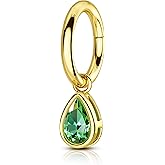 COCHARM 14G Clicker Belly Button Rings Gold Plated Belly Navel Rings for Women Dangle Green CZ Belly Navel Piercing Jewelry Stainless Steel