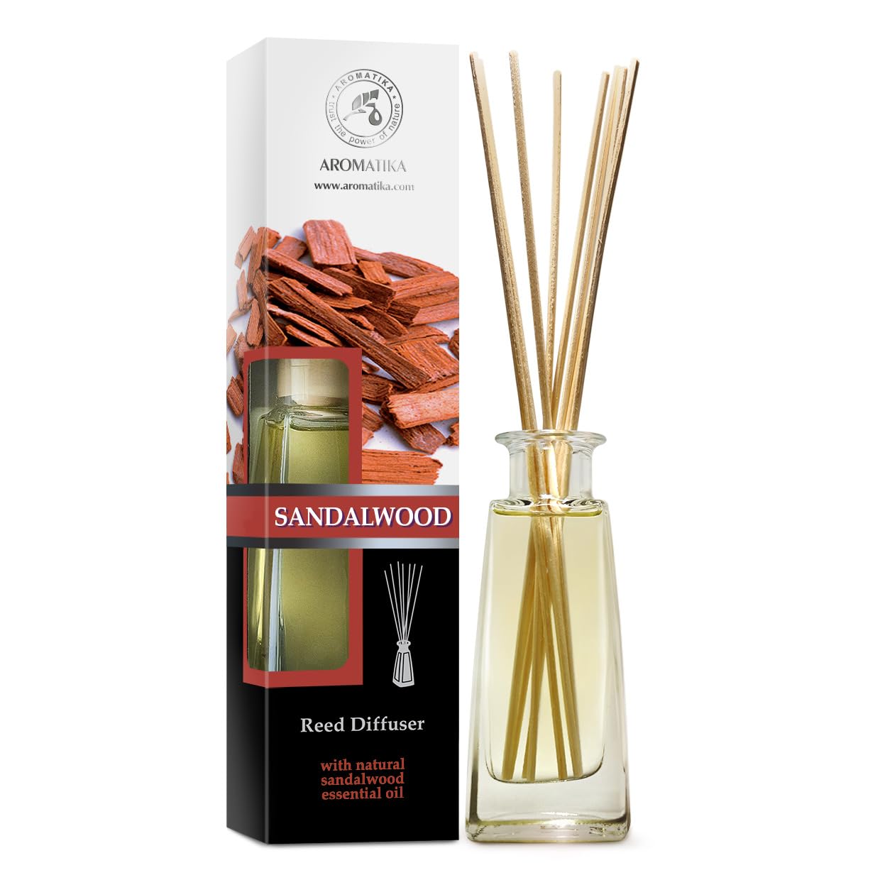 Reed Diffuser SANDALWOOD 100ml - Fresh & Long Lasting Fragrance - Gift Set with 8 Bamboo Sticks - Best for Aromatherapy - Spa - Home - Kitchen - Office - Fitness Club - Glass Bottle