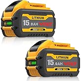 Xmenany High Power Cell 15000mAh 20V/60V Lithium-ion Battery Replacement for Dewalt 60V Battery High Capacity DCB606 DCB609 DCB612 DCB206 Compatible with Dewalt 20V/60V Max Cordless Power Tools 2Packs
