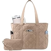 LOVEVOOK Puffer Tote Bag for Women with Cup Holder,Work Tote Bag with Zip, Quilted Nurse Teacher Shoulder,Gifts for Her