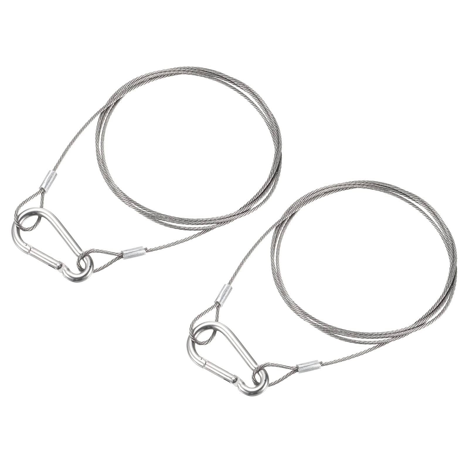 TOP-VIGOR 2Pcs 1m Stainless Steel Safety Cable, 1.5mm Flexible Wire Rope Lock Double Loops Security Chains with Hook for Stage Lighting, Luggage, Outdoor