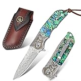 KNOVATET Damascus Pocket Knife with Abalone