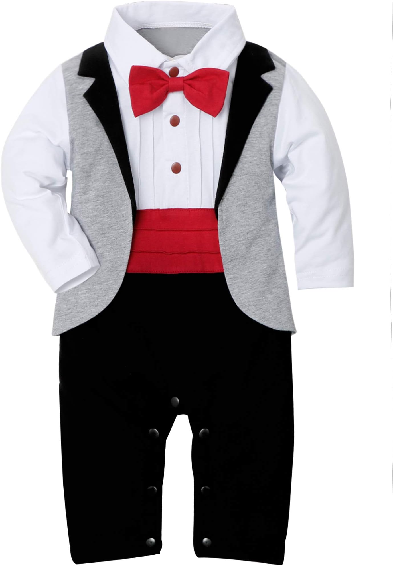 Baby Boy Suit Outfits Set 3pcs,Infant Tuxedo Long Sleeve Gentleman Wedding Jumpsuit & Vest Coat & Beret Hat