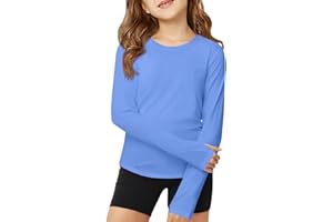 ZDC Girls Long Sleeve Athletic Shirts Kids Crewneck Quick Dry Workout Yoga Tops Basic Tees Activewear