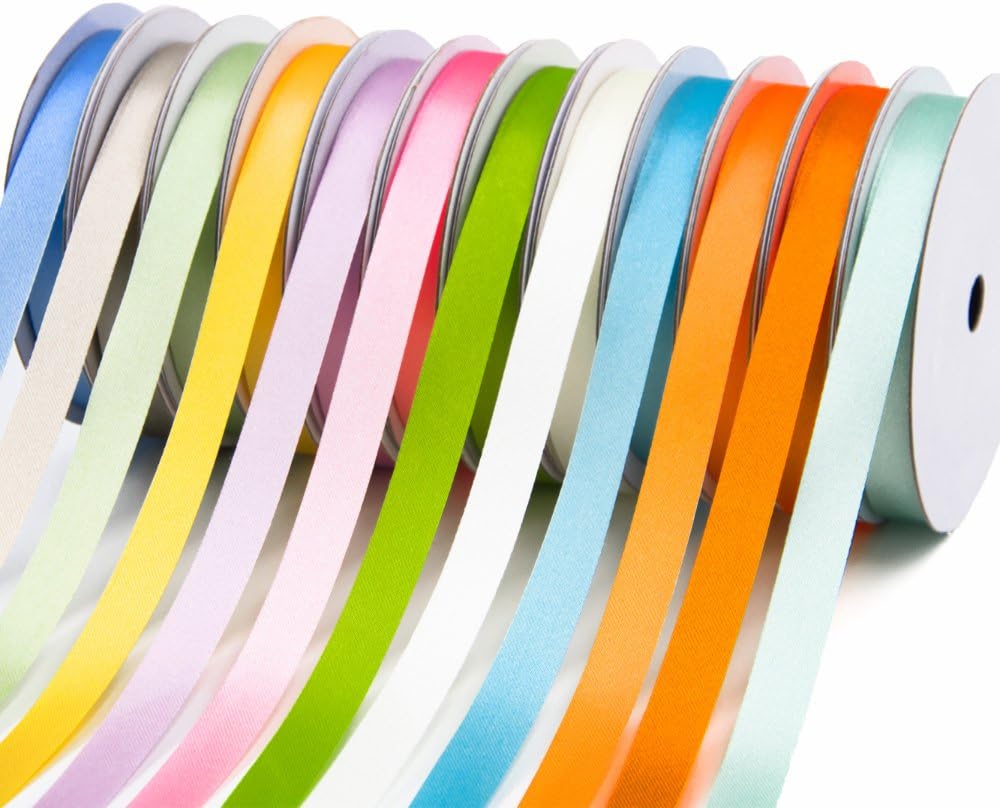3/8 inch Satin Ribbons Assorted Colors (Solid Light)