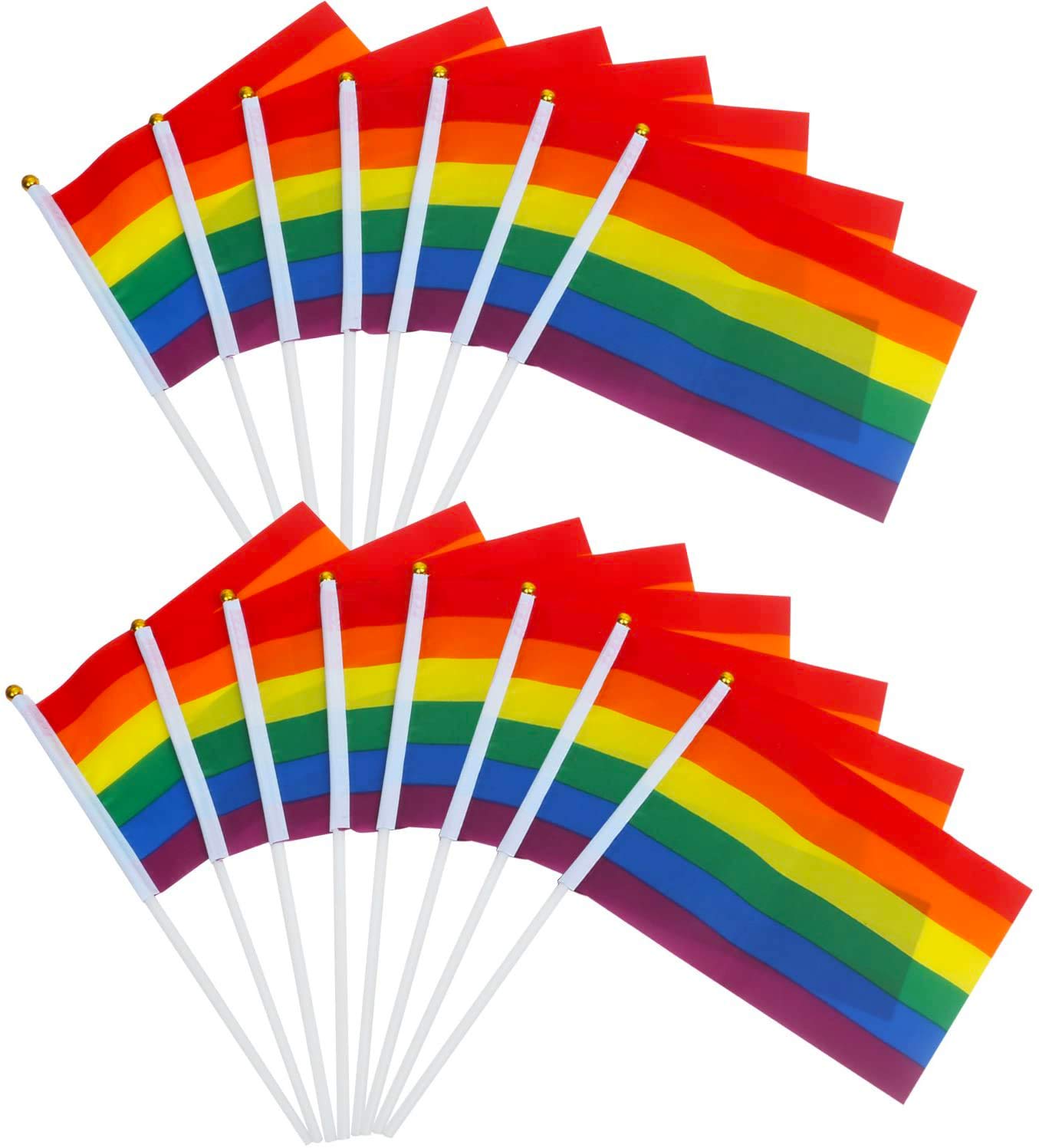 15 PCS Rainbow Hand Waving Stick Flags – NHS Support – Pride LGBTQIA2s+ – NHS Support – 21 x 14 cm / 30 cm Poles - By TRIXES — image 1
