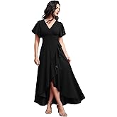 Uoirzue Womens Formal Dresses Elegant V Neck Wrap Ruffle Sleeves Side Split Wedding Guest Dress 3089 Xin
