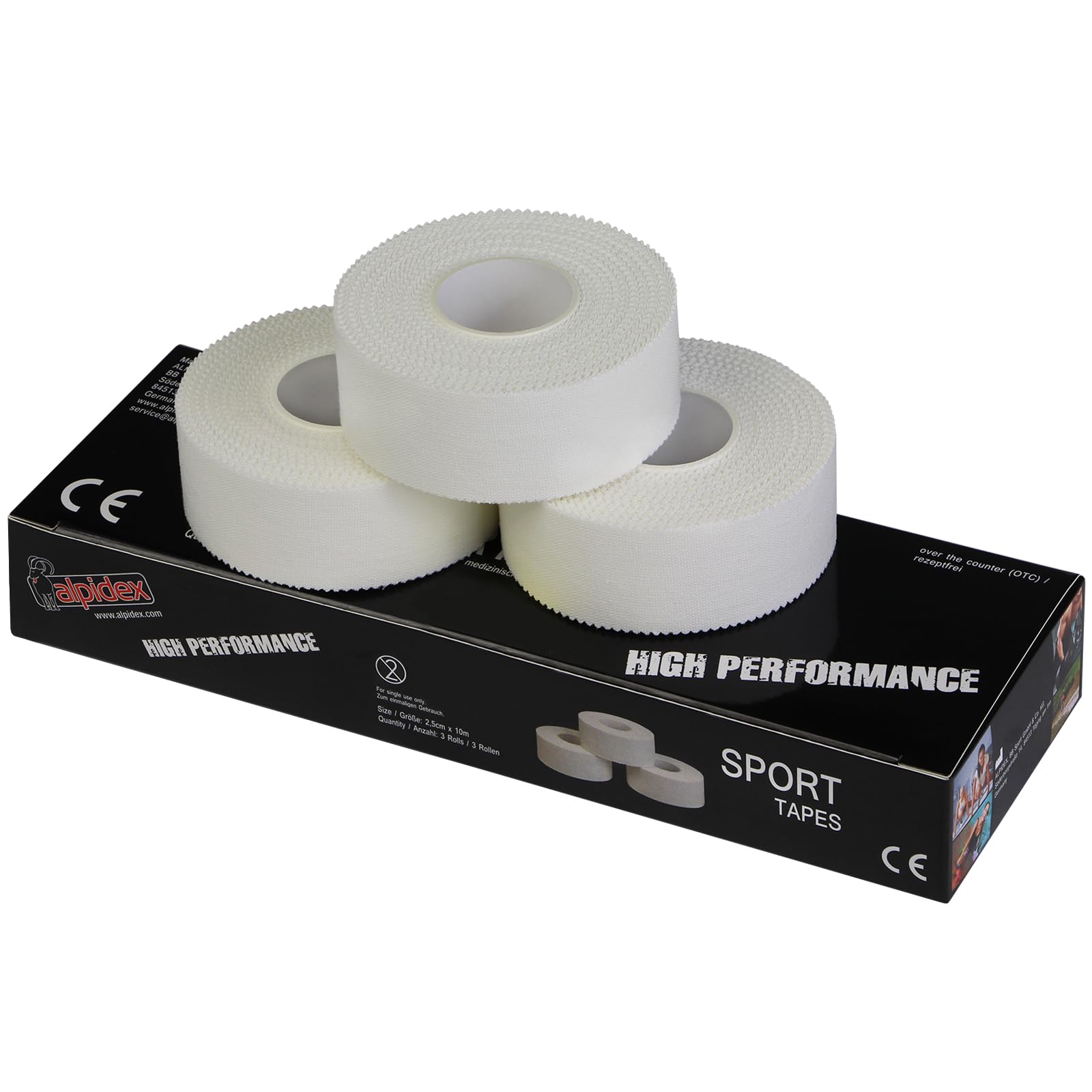 ALPIDEX 3 Rolls Sports Tape White 2.5cm x 10m Plaster Athletes