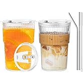 VAIIGO 16oz Iced Coffee Cups - Unbreakable Glass Tumbler with Lids & Straws, Reusable Glasses Drinking Set, Travel Plastic to