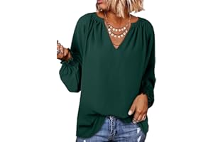 Dokotoo Womens Blouses Fashion Long Sleeve V Neck Casual Chiffon Shirts Tops Summer Outfits Clothes 2024