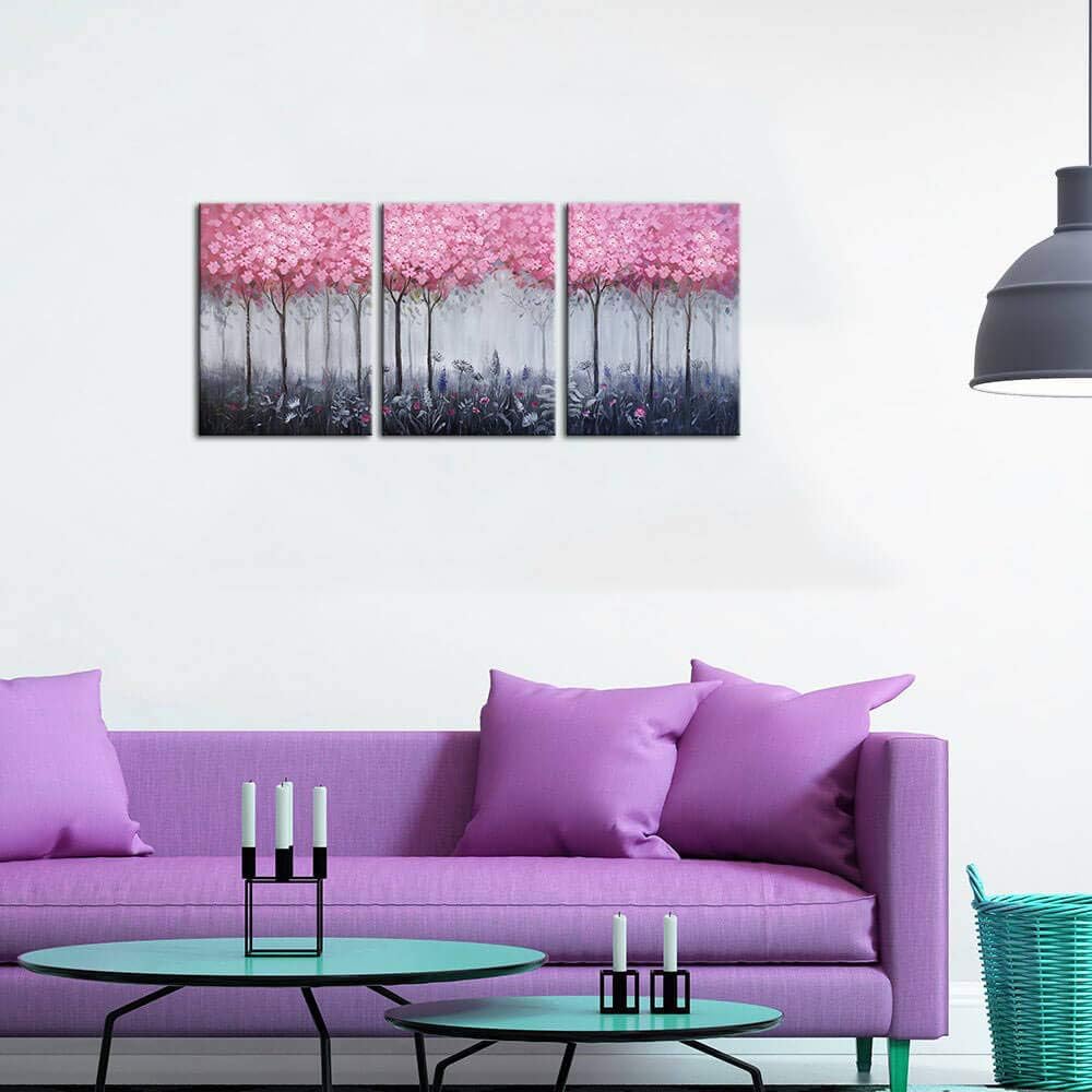 Pink Flower Canvas Wall Art for Girls Bedroom Modern Framed Wall