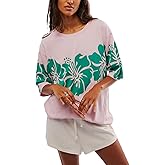 Womens Oversized Vintage Flower Graphic Tees Tops Y2k California Aesthetic Baggy T-Shirts Fruit Coastal Summer