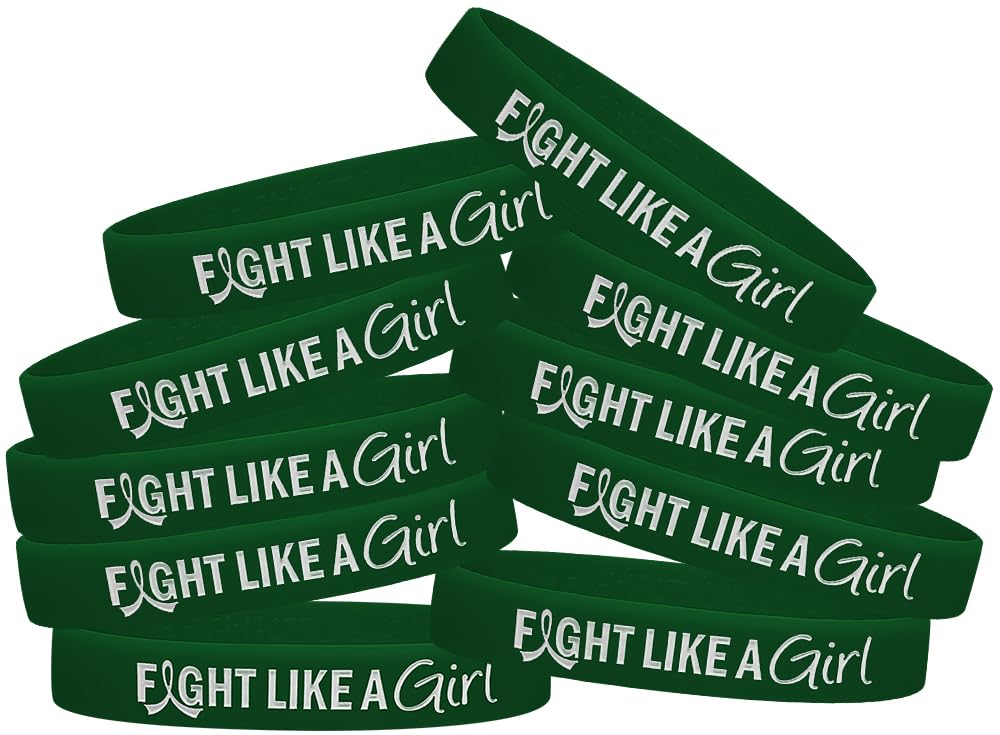 Fight Like a Girl Hybrid Silicone Wristband for Liver Cancer, Liver Disease Awareness - Emerald Green (10 Pack)