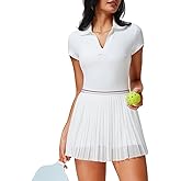Mudere Tennis Skirt Set for Women Two Piece Golf Outfits High Waisted Pleated Athletic Skirt Outfits with Pockets