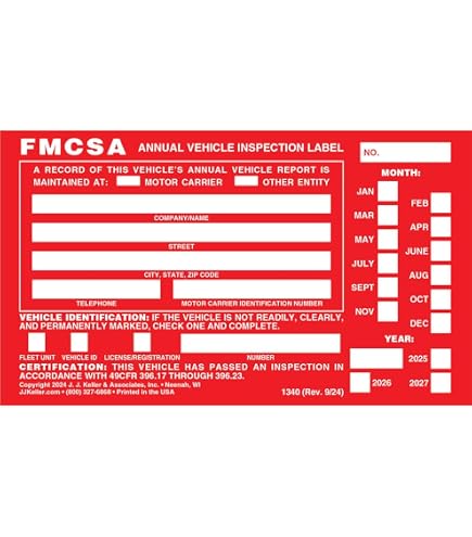 Fleet Maintenance Forms DOT Annual Vehicle Inspection Forms & Labels ...