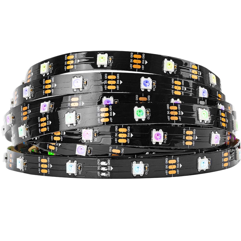 BTF-LIGHTING WS2812B 16.4FT 5m 30 LEDs/Pixels/m Black PCB Individual Addressable 5050SMD LED Full Color led Pixel Strip Dream Color IP30 Non-Waterproof DC5V for DIY Lighting(Without Power&Controller)