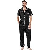 YIMANIE Mens Satin Pajamas Set Classic Short Sleeved and Long Pants Sleepwear Loungewear