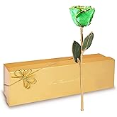Forever Rose Hand-Dipped in 24K Gold, Peridot-Inspired August Birthstone with Sparkles, Real Rose in Luxury Gold Gift Box – Perfect Ready to Gift for August Birthday or Any Occasion