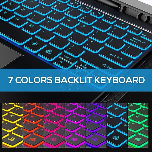 iXTRA Keyboard Case with Touchpad for Samsung Galaxy Tab S9 FE+/S9+/S10+ 12.4 Inch with 7 Color Backlit S Pen Holder, S9 FE Plus S10 Plus Keyboard Case Magnetic Detachable Bluetooth Keyboard, Black