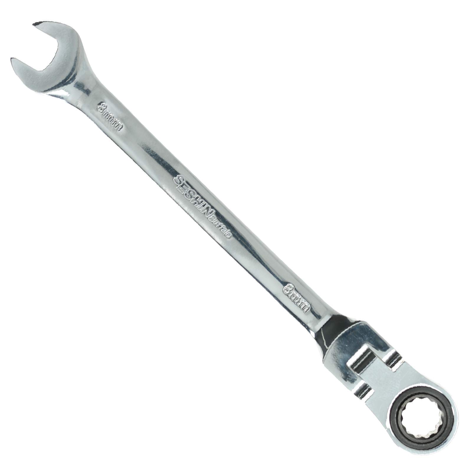 Buffalo 8mm Ratcheting Combination Wrench Spanner Flexible Head Gear Wrench Professional Hand Tool Cr-V Carbon Steel Open End & Ring (8mm)