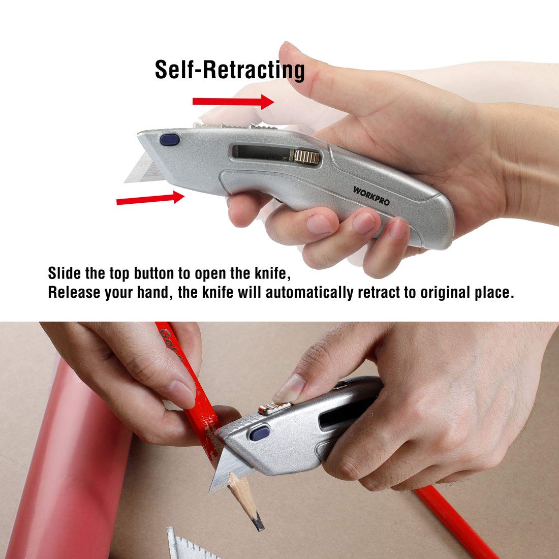 WORKPRO Retractable Utility Knife and Selfretracting Safety Box Cutter