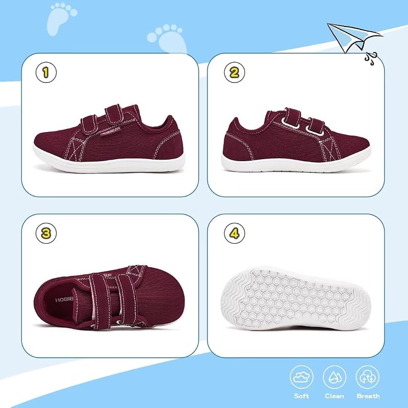 Kids Calzado Descalzo Ancho para niños niñas Outdoor Trail Running Minimalist Walking Shoes(Vino Tinto,EU 30)