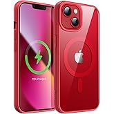 JETech Magnetic Case for iPhone 13 6.1-Inch Compatible with MagSafe, Shockproof Phone Bumper Cover, Solid Color Matte TPU Frame, Anti-Scratch Clear Back (Red)