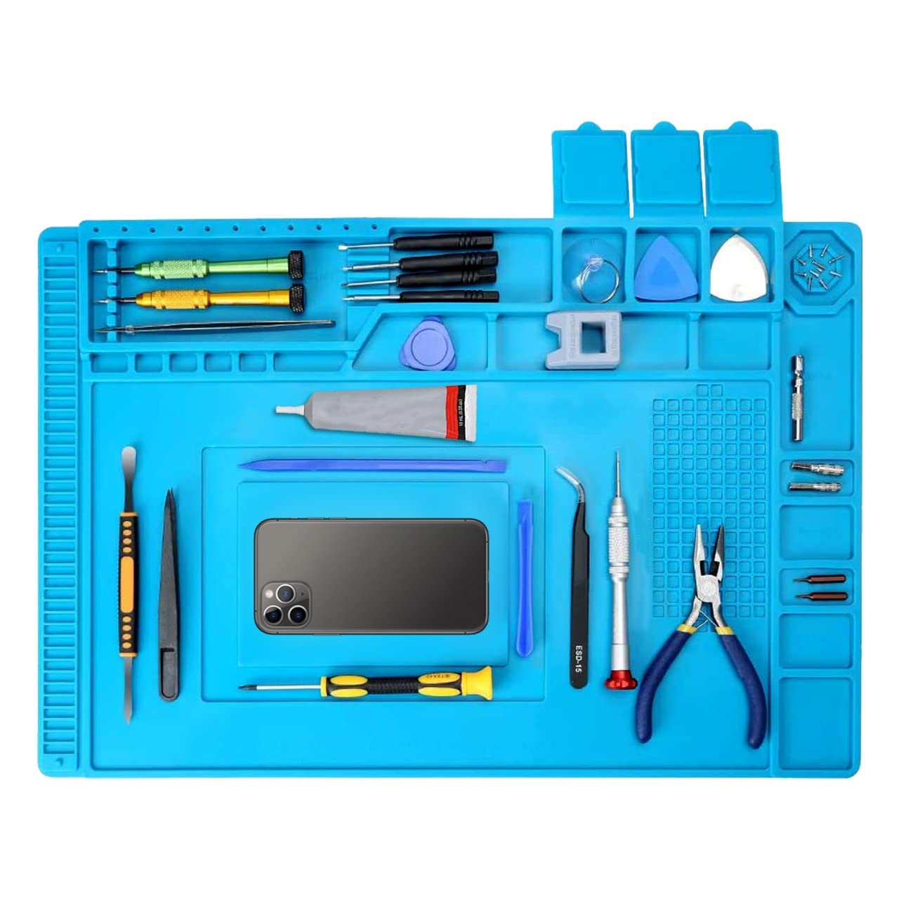 ZUKHRUF Anti-Static Non-Slip Magnetic Silicone Soldering Mat, 500℃ Heat Resistant, Electronics Repair Pad 45x30cm Blue