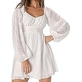 Womens Lace Mini Fall Dress Long Sleeve Sweetheart Neckline A Line Flowy Cocktail Party Wedding Guest Dresses