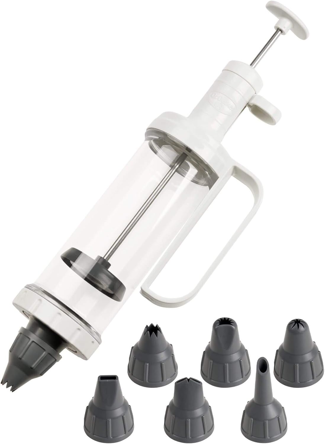 Dr. Oetker 1982 Einhand-Garnierspritze mit 6 Tüllen, TransparentWeiß