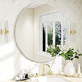 BEAUTYPEAK 24 Inch Round Mirror, Metal Frame Circle Mirror, Wall Mounted for Entryway, Bathroom, Vanity, Living Room, White