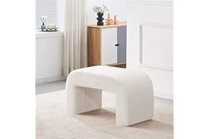 Minimalist Entryway Shoe Bench, Upholstered Bed End Bench with Faux Shearling, Vanity Stool/Ottoman/Footrest, Modern Arched B