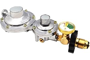 Feikeer Vertical 2 Stage Propane Regulator with POL and Gauge, Two Stage Propane Regulator Standard 3/8 Female NPT Connection, Double Stage Regulator for 20-100lb Tank，Gas Grill, RV, Propane Heater