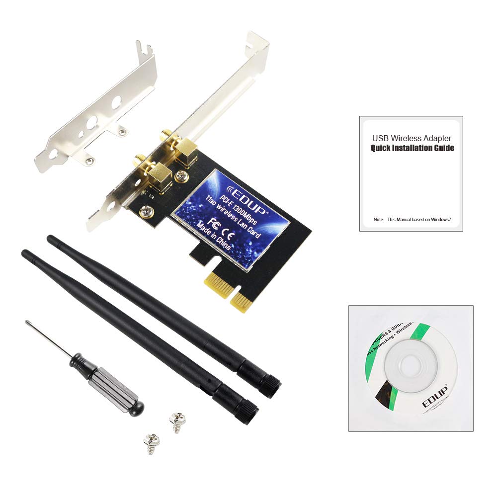 WiFi Card AC1300Mbps EDUP Wireless WiFi PCIe Network Adapter Card 5GHz/2.4GHz Dual Band PCI Express Network Card with 2×6dBi High Gain Antenna for Desktop/PC Gaming