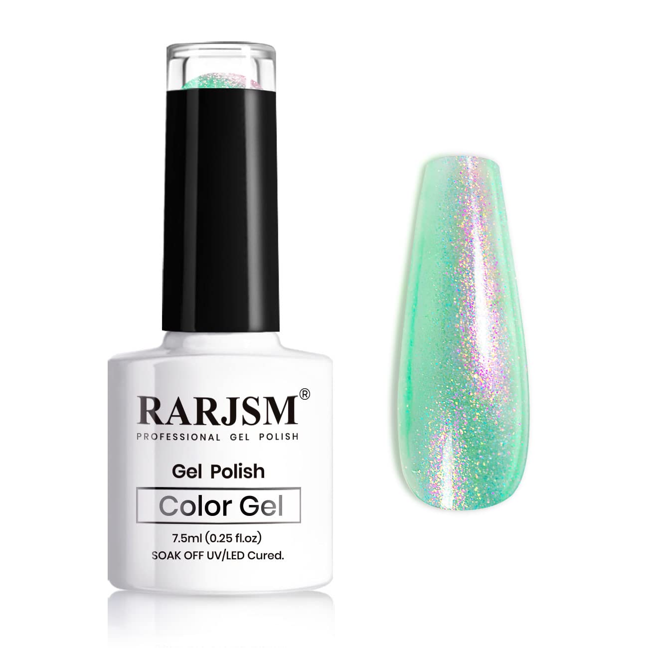 RARJSM Gel Nail Polish Mermaid Effect,Mint Green Pearl Shell Glitter Nail Polish,Sparkle Shiny Magic Clear Pastel Nail Gel Need Cured With UV Led Nail Lamp 1 Piece 7.5ml Nail Art Manicure (DZ11)