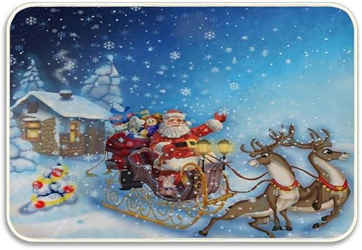 Amazon クリスマスサンタクローストナカイギフト冬玄関滑り止めマット屋内 屋外装飾敷物玄関マット16x24インチ滑り止め家の装飾 80x50cm 玄関マット オンライン通販