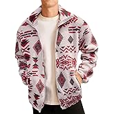 Runcati Mens Aztec Fuzzy Sherpa Fleece Jacket Casual Full Zip Up Printed Coat Fall Winter Soft Outwear with Pocket
