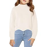 Haloumoning Girls Mock Neck Sweaters Kids Fall Fashion Long Batwing Sleeve Rib Knit Pullover Clothes 5-14 Years