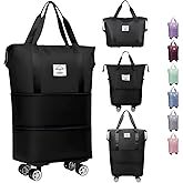 Rolling luggage bag, expandable folding carry on luggage, weekend bag with rotating wheels, 28-58L