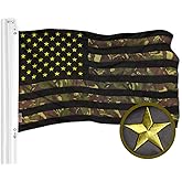 G128 American USA Camouflage Flag | 3x5 Ft | ToughWeave Pro Series Embroidered 420D Polyester | Green Stars Camo Stripes, Embroidered Stars, Sewn Stripes, Indoor/Outdoor, Brass Grommets